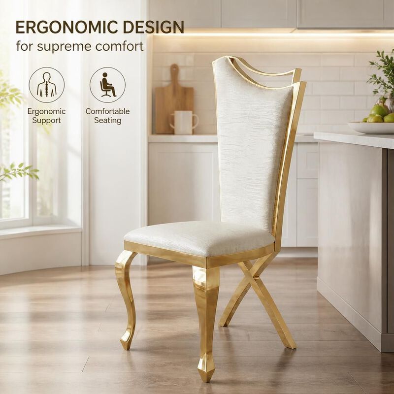 GOODSILO Streamlined High Back Upholstered Modern Dining Chair Set of 2 With Gold Stainless Steel Frame for Dining Room image number 4
