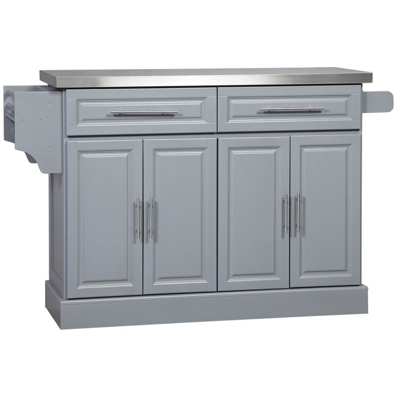 Gray Mobile Kitchen Aid: Stainless Top Cart with Drawers & Cabinets