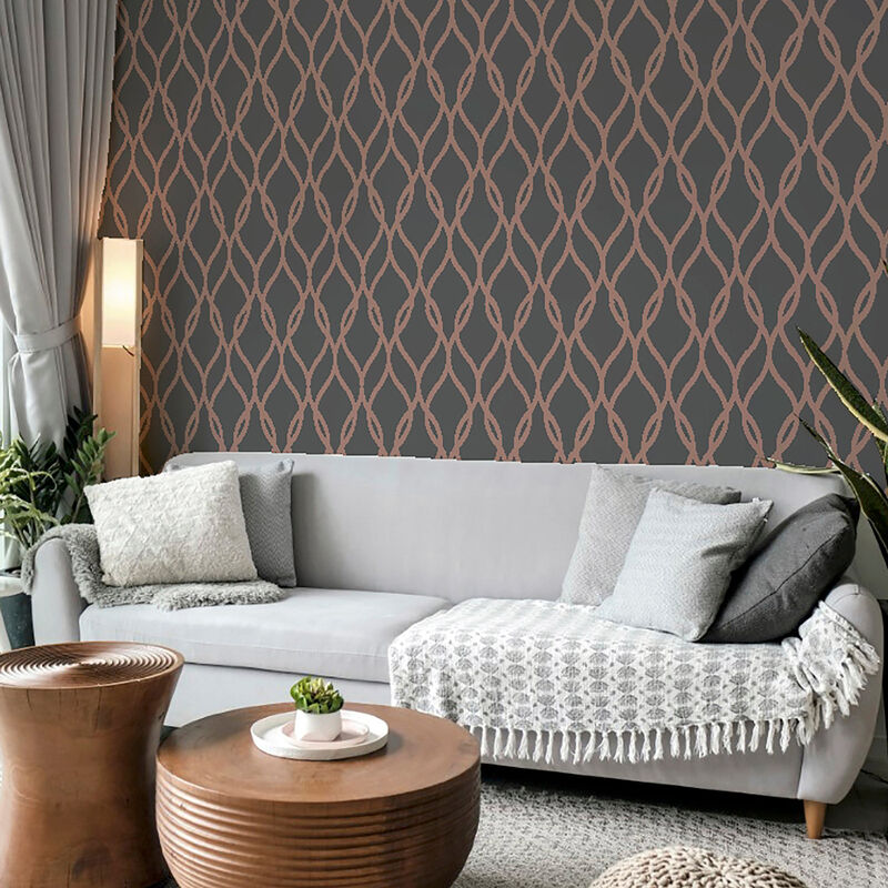 Ava Rose Gold Glittering Ogee Wallpaper image number 2