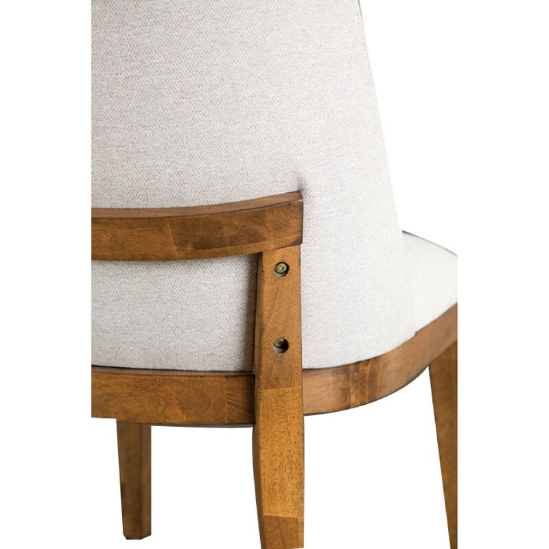Ramie Side Dining Chair Set of 2, Wingback Chestnut Wood, White Fabric image number 3
