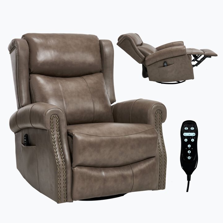 Genuine leather Heat Massage Manual Recliner Chair with Rocker and Swivel for Living Room
