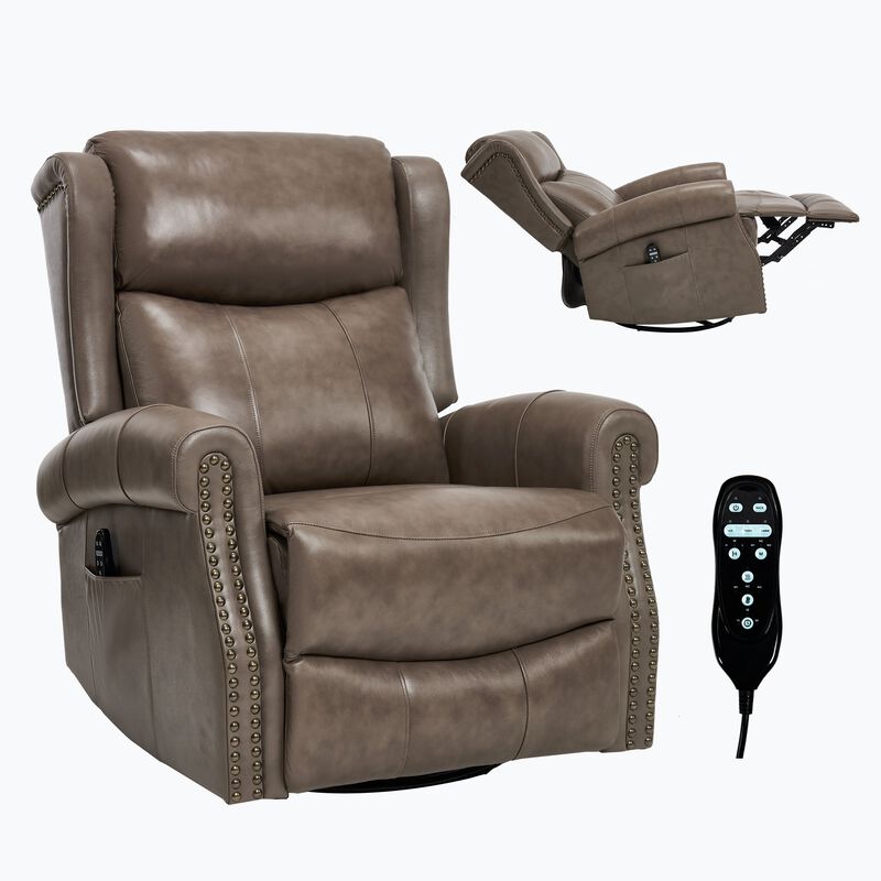 Genuine leather Heat Massage Manual Recliner Chair with Rocker and Swivel for Living Room image number 0