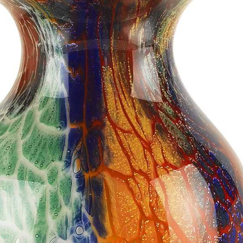 HomeRoots 11" Blue Green And Orange Urn Murano Glass Table Vase image number 2