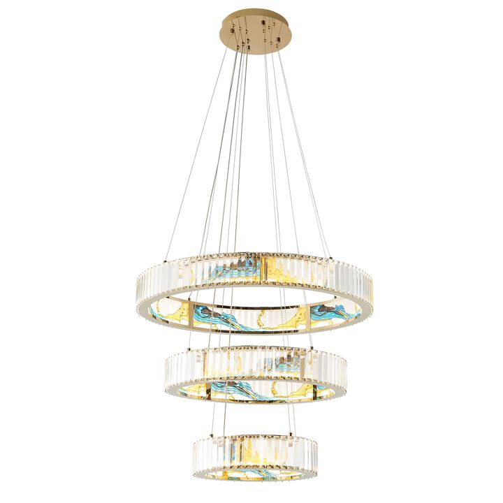 Boeseman's Chandelier Colorful Crystal Integrated LED CC Technology 3 Tiers, Round