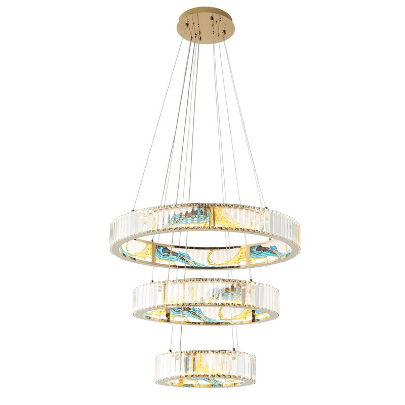Boeseman's Chandelier Colorful Crystal Integrated LED CC Technology 3 Tiers, Round
