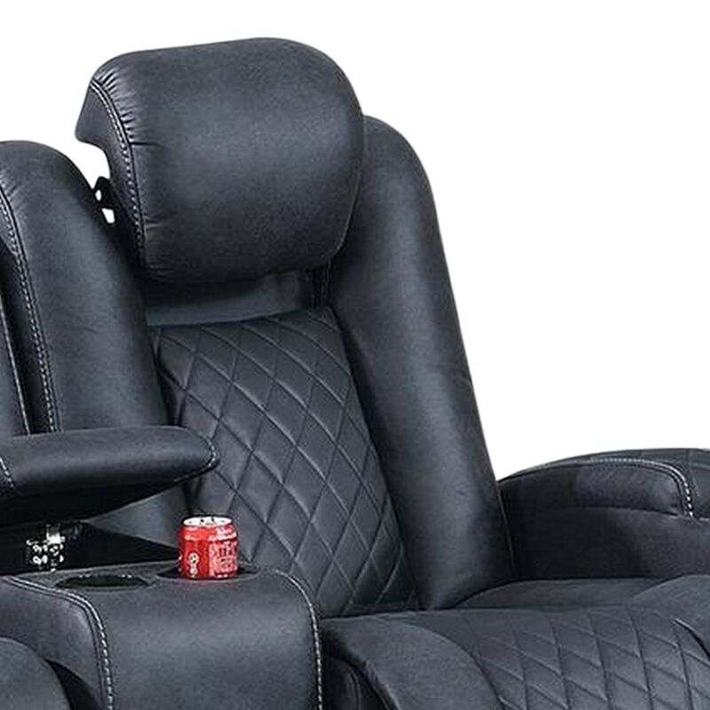 Elva 72 Inch Power Reclining Loveseat, Lift Top Storage Console, Blue