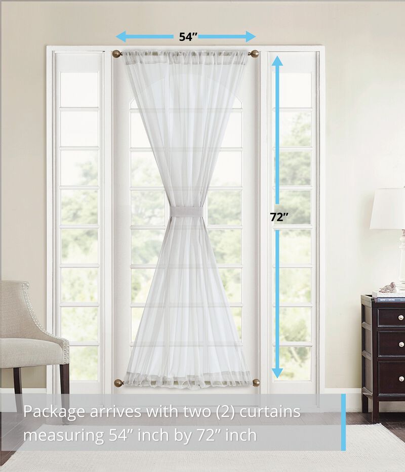 THD Sheer Voile French Door Patio Sidelight Window Treatment Curtain Panels with Tieback for Kitchen Doors - 2 Panels image number 4