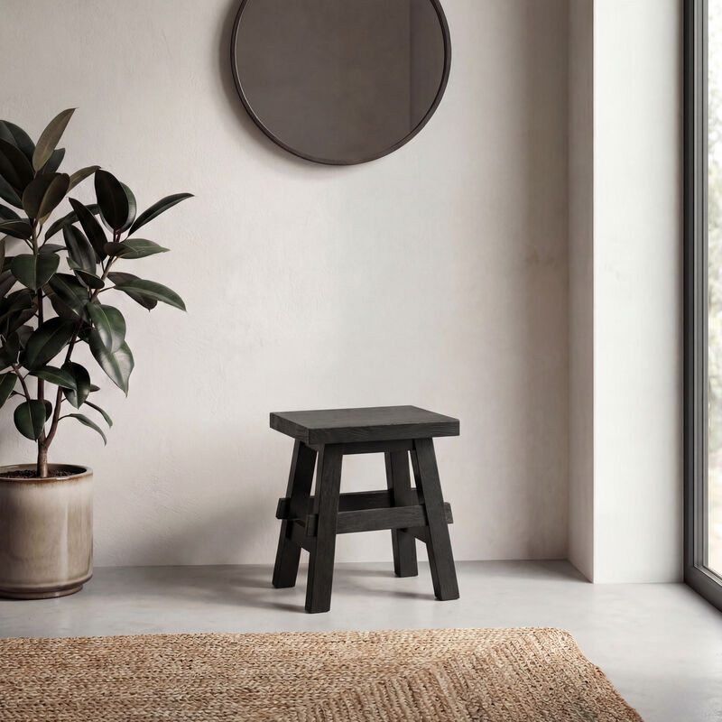 Revine Rustic Farmhouse Solid Mindi Wood Handcrafted Accent Stool image number 6