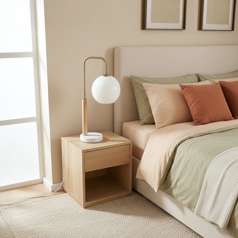 ELEMENT ACE Modern Nordic Globe Lampshade Table Lamp with Stable Base for Bedroom Bedside, Study Desk, Living Room, Office Decor & Warm Ambient Lighting image number 4