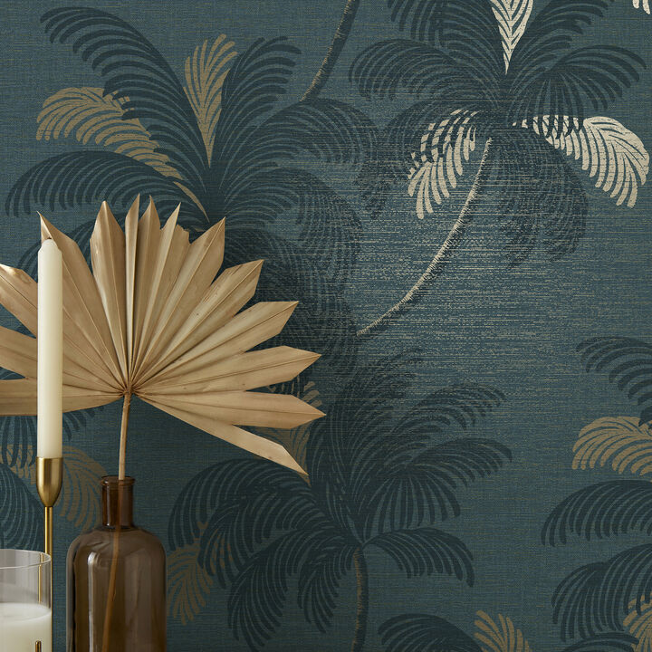 Jones Teal Palm Tree Wallpaper