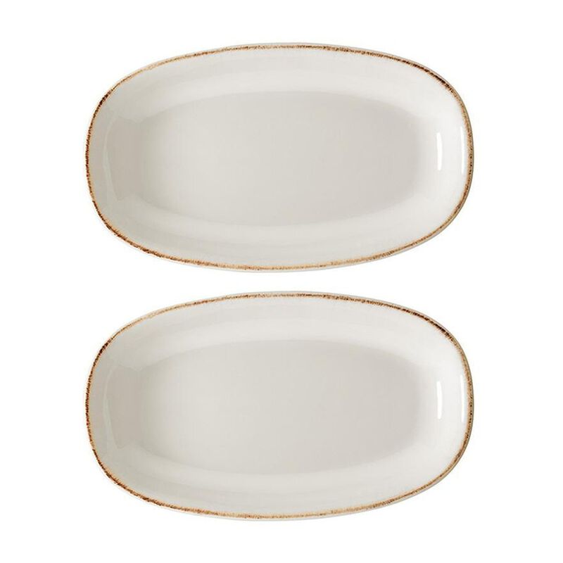 Retro 9.5" x 5.5" x h:1.25" Oval Decorated Porcelain Platter (Set of 2)