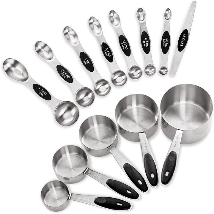 Magnetic Stainless Steel Measuring Cups and Spoons Set with Leveler