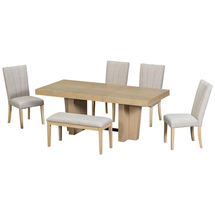Merax Solid Wood Extendable Dining Table Set with 4 Cushioned Chairs & Bench