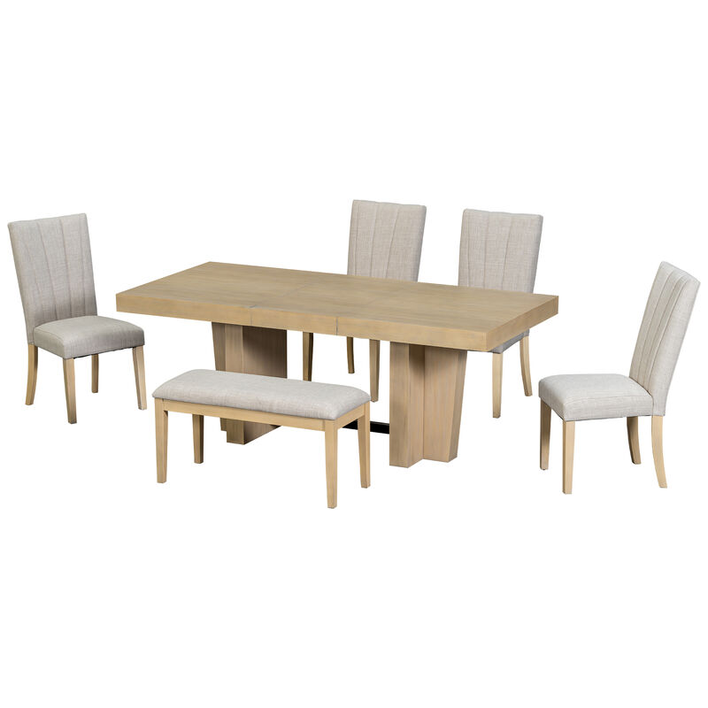 Merax Solid Wood Extendable Dining Table Set with 4 Cushioned Chairs & Bench image number 0