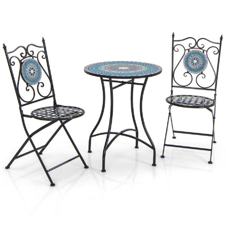 Decorative 3-Piece Bistro Set for Balcony or Patio – Mosaic Tile Design