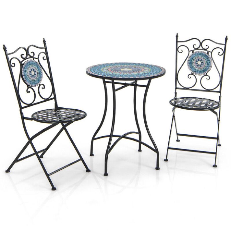 Decorative 3-Piece Bistro Set for Balcony or Patio &ndash; Mosaic Tile Design