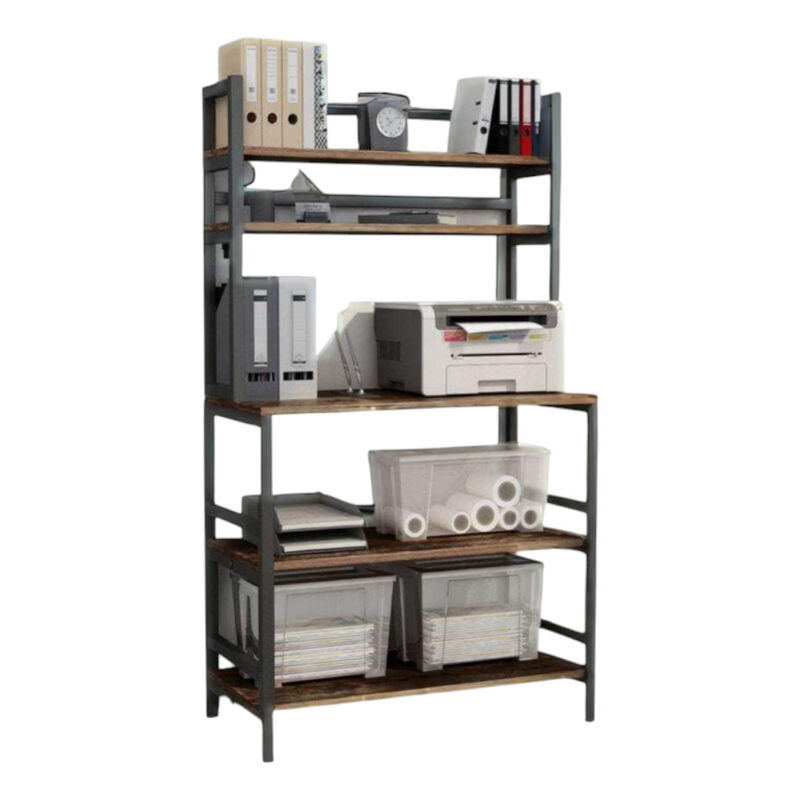 5-Tier Baker&rsquo;s Rack Organizer with Microwave Shelf and Storage Hooks