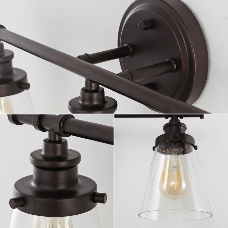 Hollis 23.75" 3-Light Traditional Farmhouse Vanity Light with Bathroom Hardware Accessory 5-Piece Set