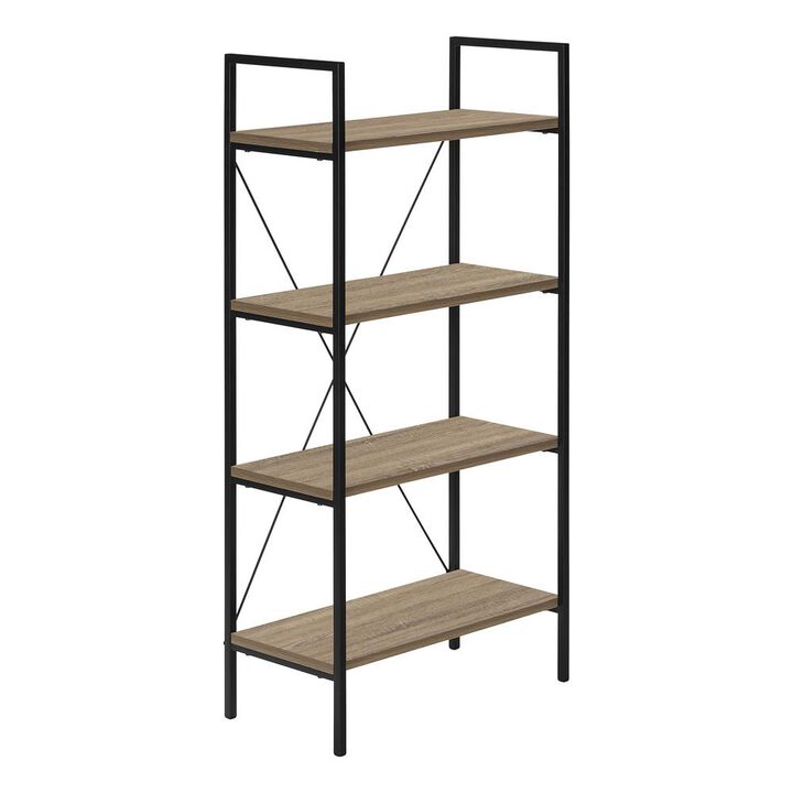 Bookshelf, Bookcase, 4 Tier, 48H, Office, Bedroom, Brown Laminate, Black