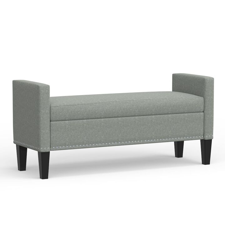 Rize Home 51.25 Storage Bench with Nailhead Trim - Stone (Light Gray)