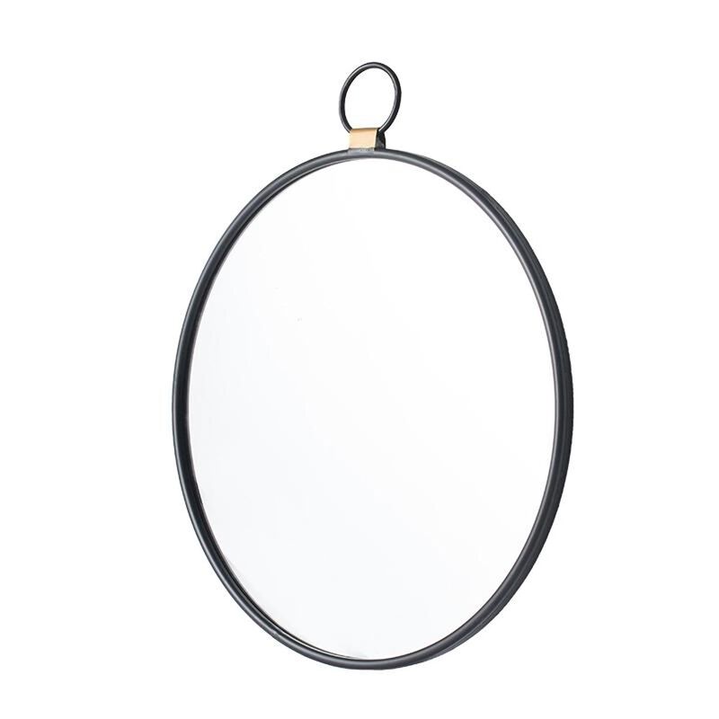 HomeRoots 28" Black Round Iron Framed Accent Mirror image number 2
