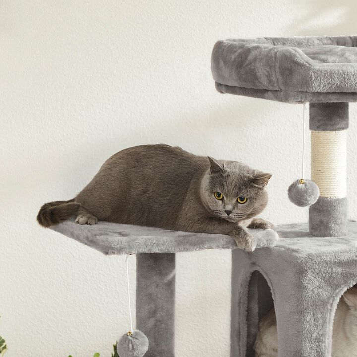 BreeBe Grey Cat Condo with Hammock & Pompoms