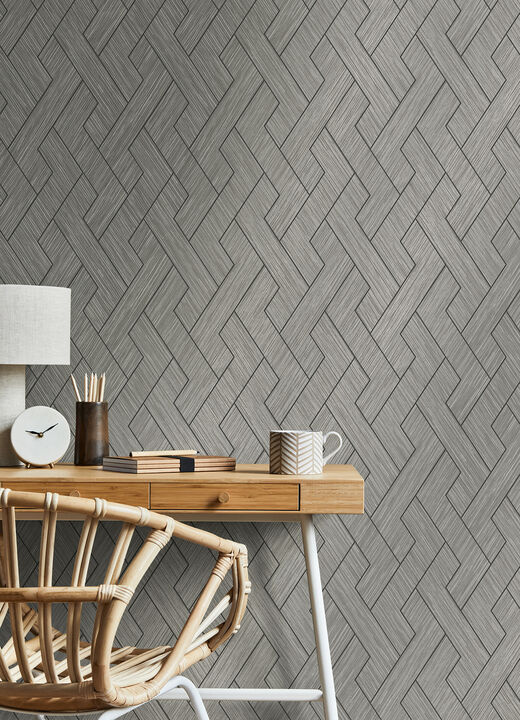 Ember Grey Geometric Basketweave Wallpaper