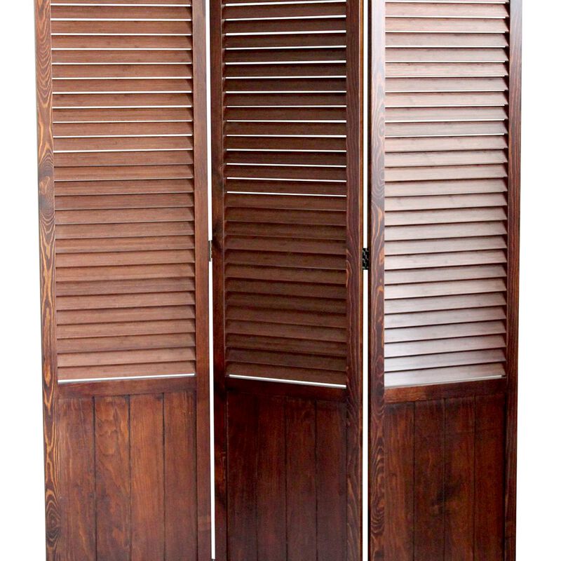 Traditional Foldable Wooden Shutter Screen with 3 Panels