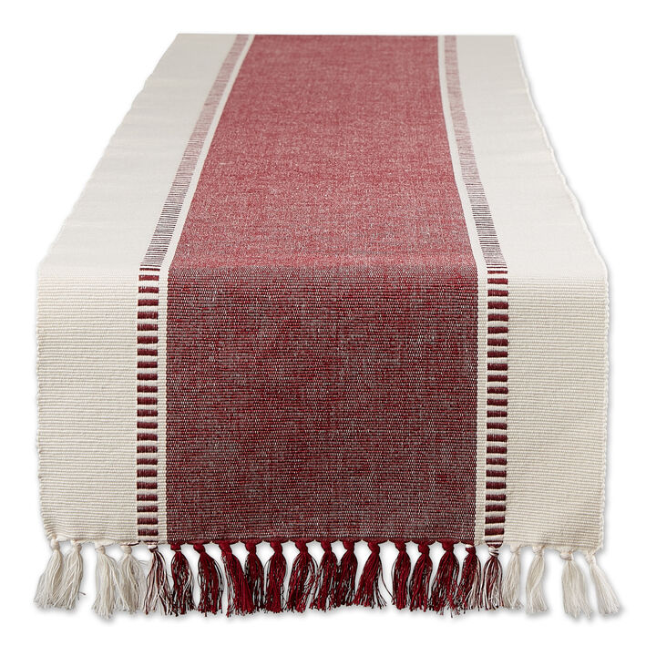 13" x 72" Red and White Rectangular Home Essentials Redwood Striped Fringe Ribbed Table Runner