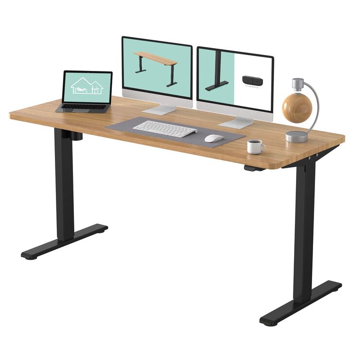 FLEXISPOT Height Adjustable Desk, Electric Sit Stand Desk Home Office Table Standing Desk (60x24 Black+Maple 2 Packages)