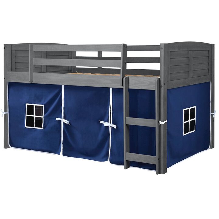 Donco LOUVER LOW LOFT ANTIQUE GREY W/ BLUE TENT KIT