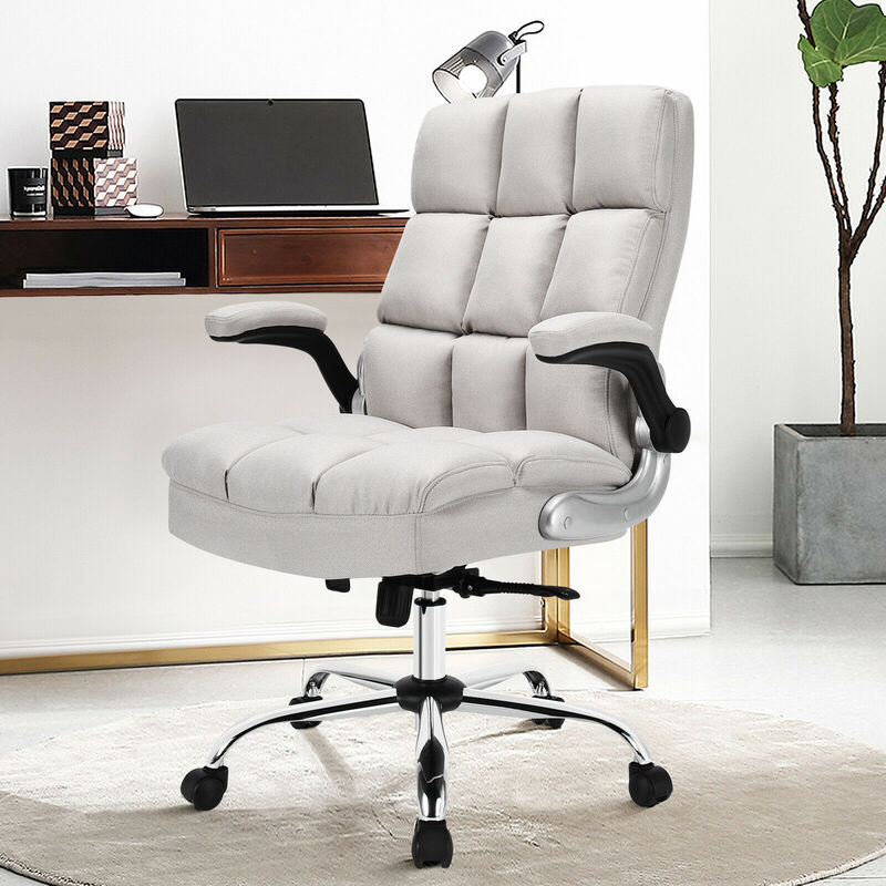 Costway High Back Big & Tall Office Chair Adjustable Swivel w/ Flip-up Arm Red