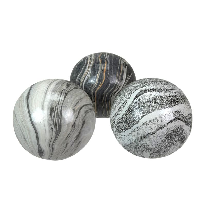 Decorative Orb Set Of 3 Grey Marbled Ceramic Spheres 4 In Tabletop Decor image number 1