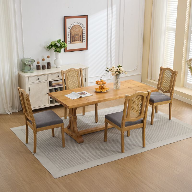 Fidkon Set of 2 Solid Wood Rattan-Back Dining Chairs image number 2