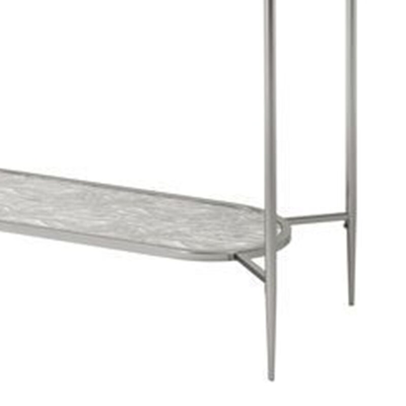 Sofa Table with Textured Obround Shelf, Silver