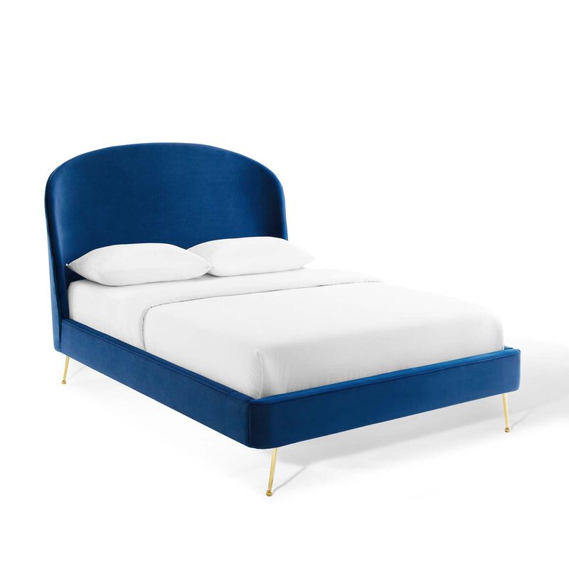 Modway - Mira Upholstered Performance Velvet Queen Platform Bed Navy image number 0