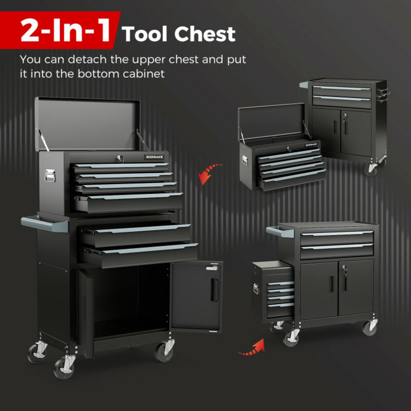 6-Drawer Rolling Tool Storage Chest Cabinet with Universal Wheels and Hooks