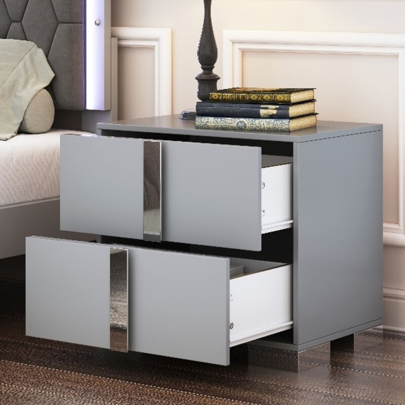 GOODSILO 2-Drawer Mirrored Nightstand Sturdy Bedside Table with Metal Feet Spacious Storage for Bedroom Living Room End Table Home Furniture Piece image number 8