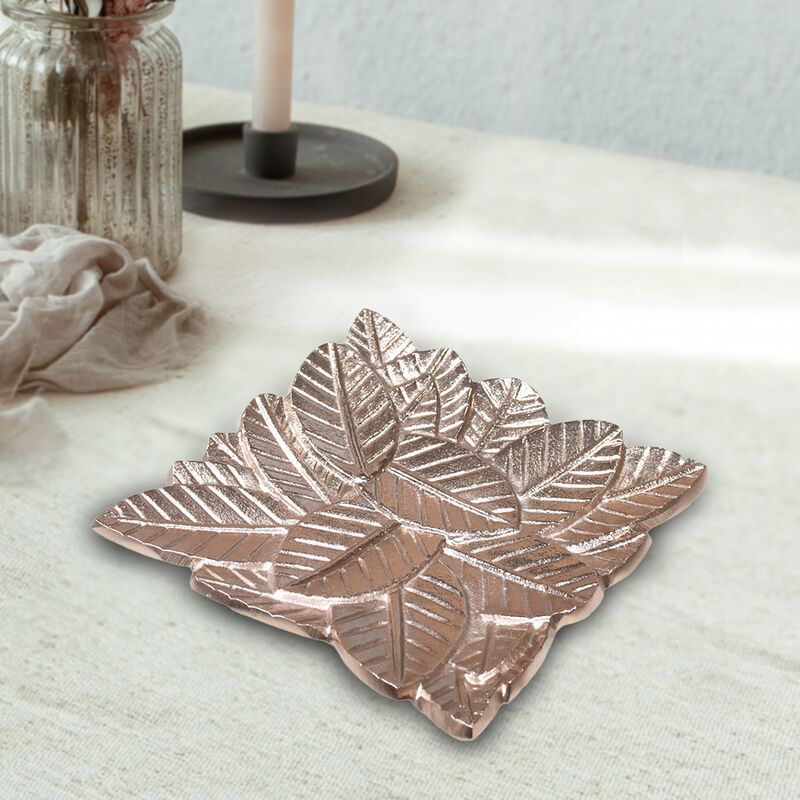 Handmade Decorative Bronze Color Coated 6.88 x 6.88 x 0.78 Inches Aluminium Tray 043AB BBH Home's image number 2