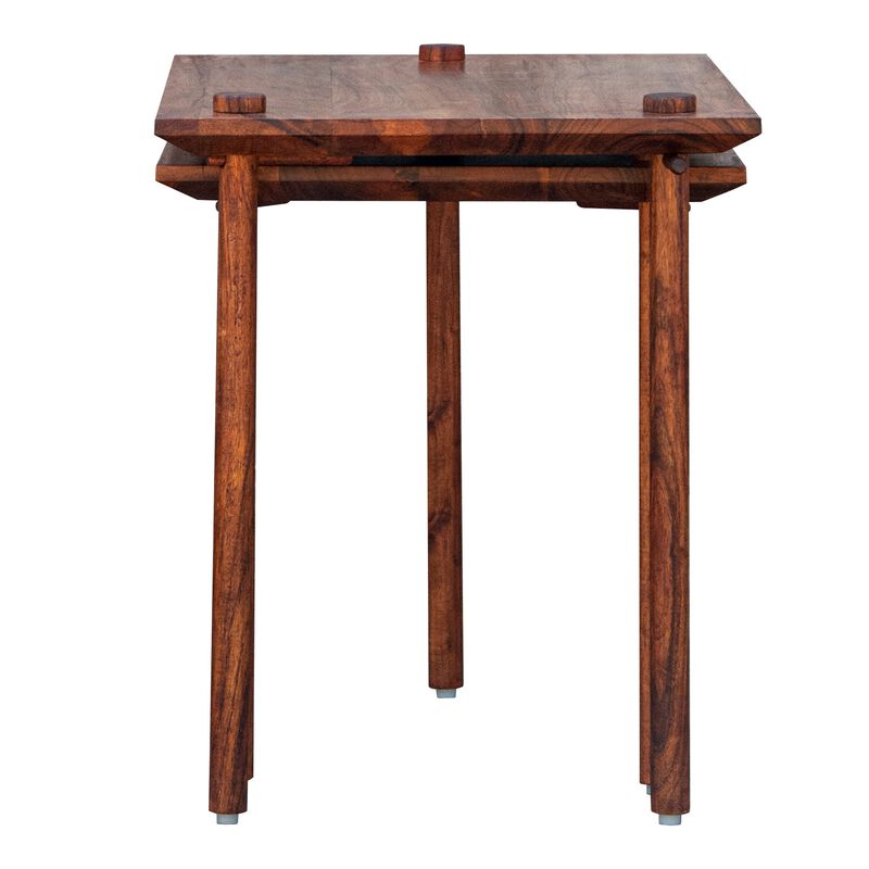 18 Inch Rectangular End Table with Pull Out Extension and Grain Details, Brown-Benzara image number 9