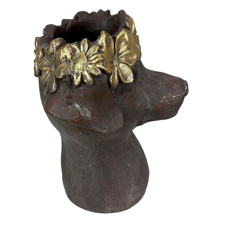 Dog Bust Planter Brown Gold Distressed 1325 In Magnesium Oxide Pot image number 4