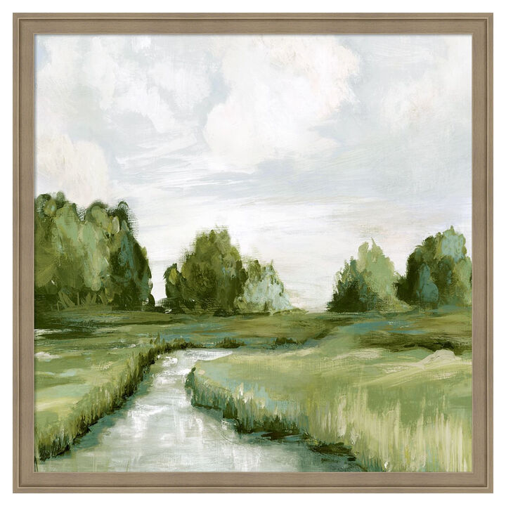 Tranquil Stream Through Green Fields by PI Studio Framed Canvas Wall Art