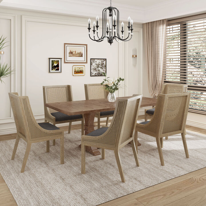 Christopher Knight Home Silvaris Fabric Upholstered Wood and Cane 7 Piece Expandable Dining Set