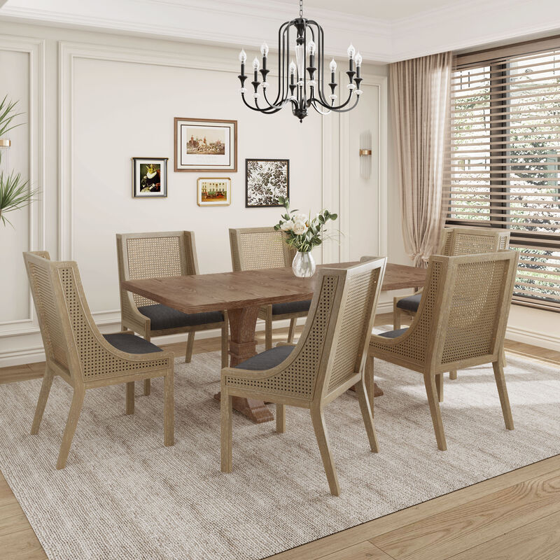 Christopher Knight Home Silvaris Fabric Upholstered Wood and Cane 7 Piece Expandable Dining Set