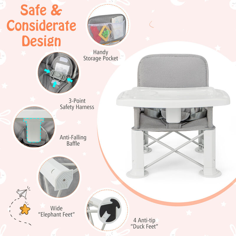 Baby Booster Seat with Safety Harness & Two-Tray Setup – Portable & Easy Clean