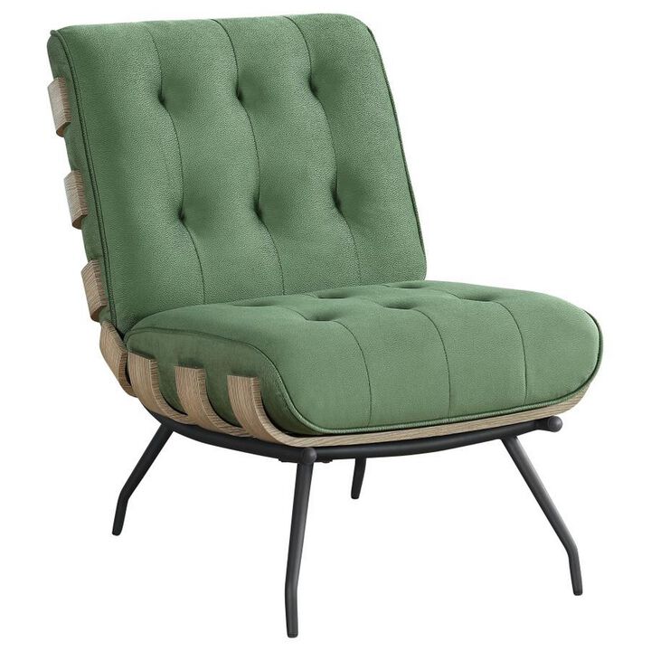 Nain 35 Inch Accent Chair, Oversized Cushion Tufted Back, Green Upholstery - Benzara