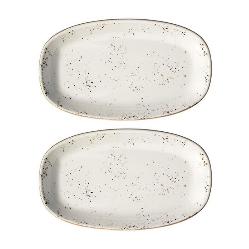 Grain 6" x 3.5" x h:0.75" Oval Decorated Porcelain Platter (Set of 2)