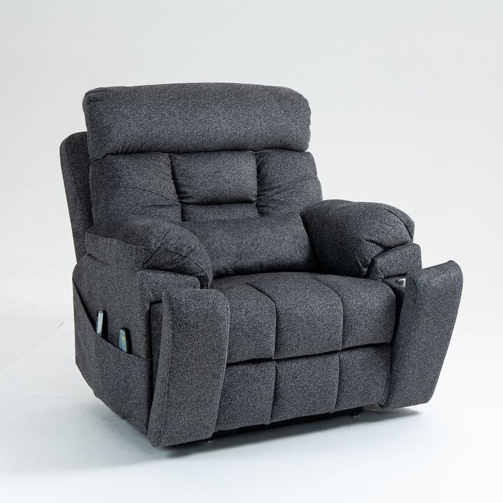 Velvet Electric Lift Recliner with Heating and Massage, Power Lift Sofa Chair with 2 Pocket Cup Holders, 2 Remote Controls, 4 OKIN Motors