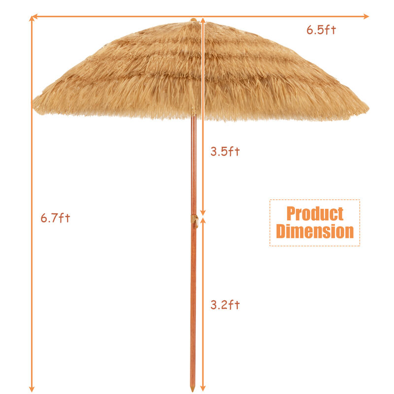 6.5 Ft Beach Umbrella Set of 2 with Adjustable Tilt Thatched Design for Garden Patio image number 6