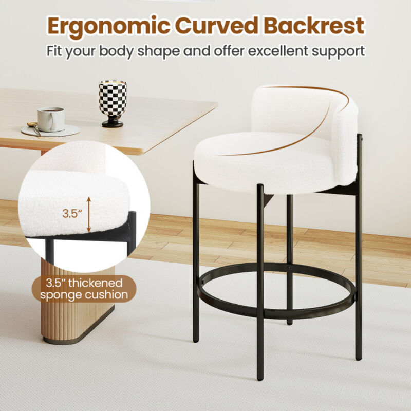 Set of 4 Boucle Counter Stools with Curved Backrest for Kitchen Island or Bar Seating